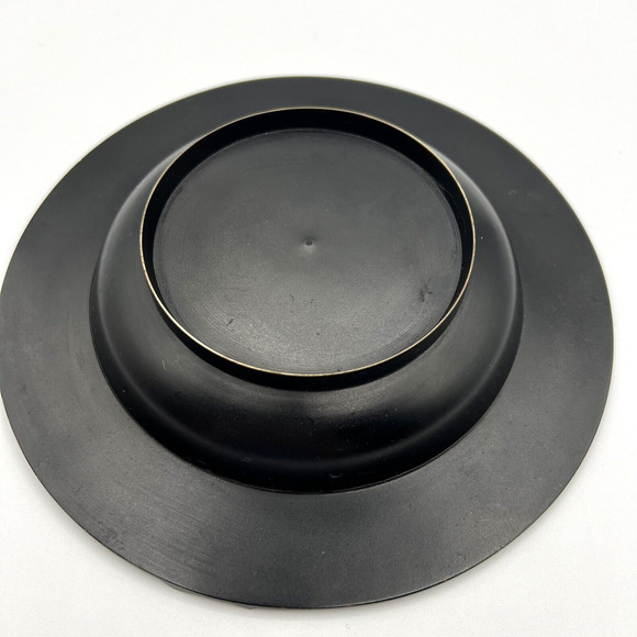 Vintage Matte Black Metal Ashtray With Gold Toned Etched Floral Designs, Boho - Picture 7 of 10